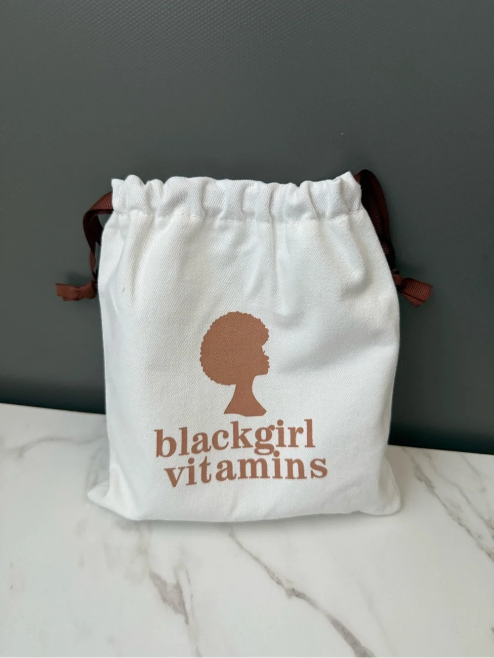 Black girl vitamins cream and brown drawstring cotton bag New